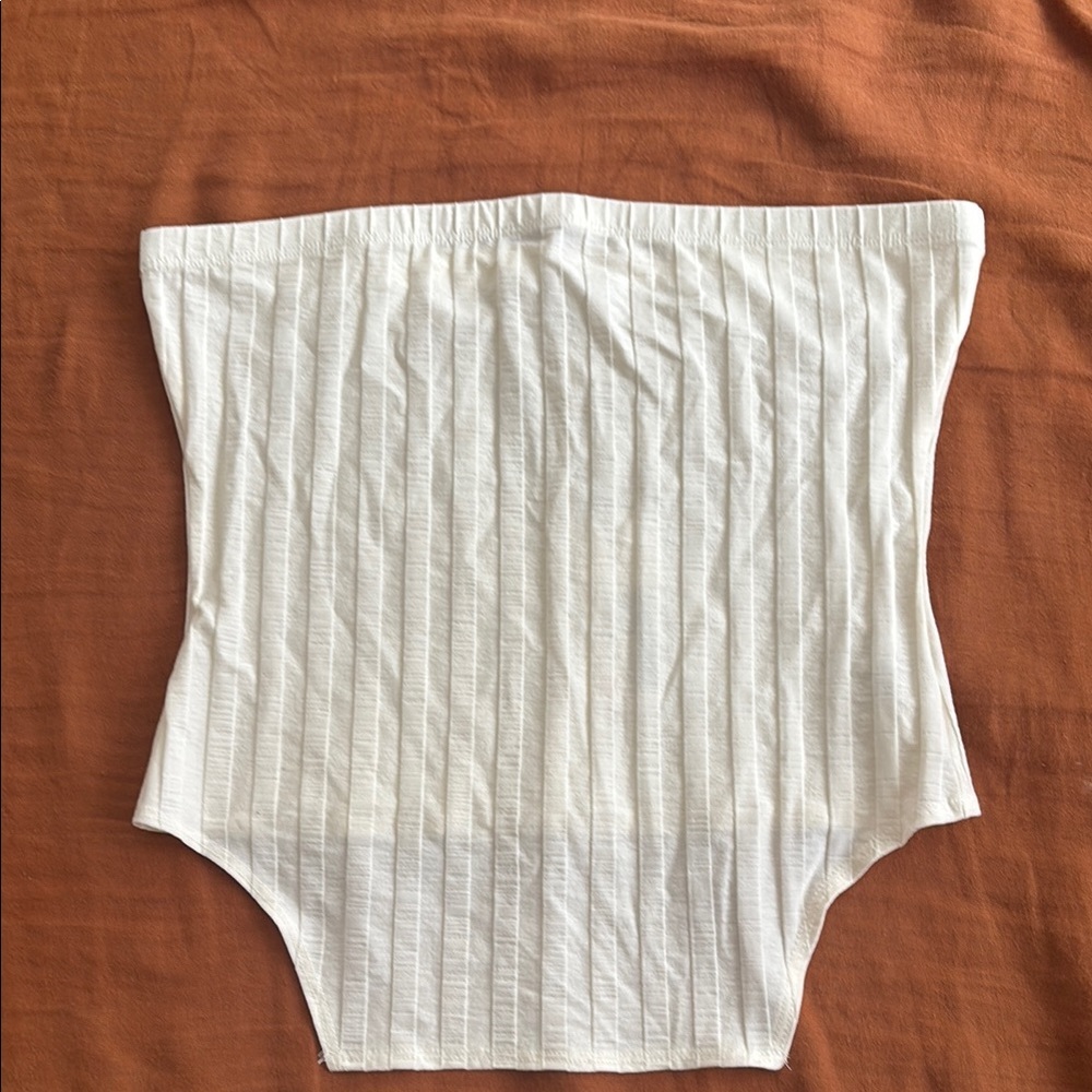 Reformation White Strapless Ribbed Top